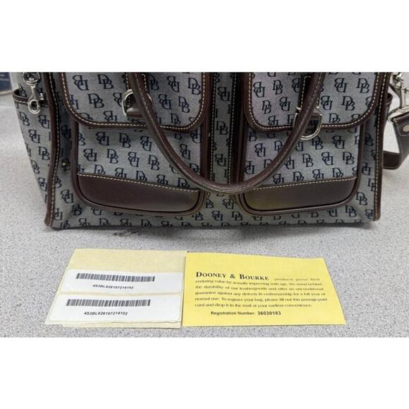 VTG Dooney & Bourke Monogram Double Pocket Tote Navy Canvas Leather Trim w Pouch - Picture 9 of 9